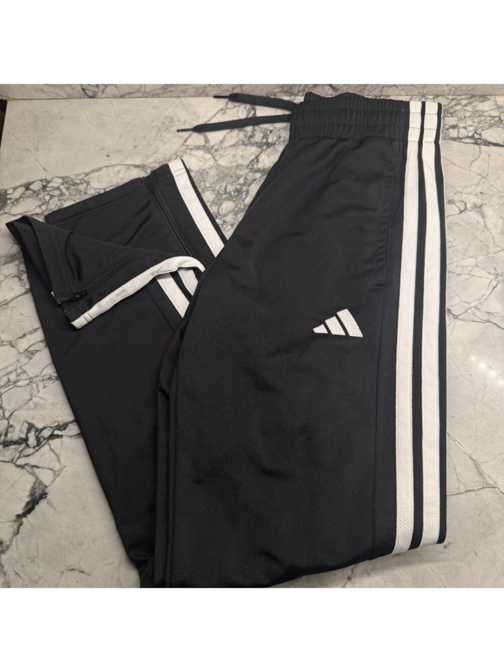 Adidas Men’s Small Ankle Zip Track Athletic Pants 3 Stripe Black White Excellent